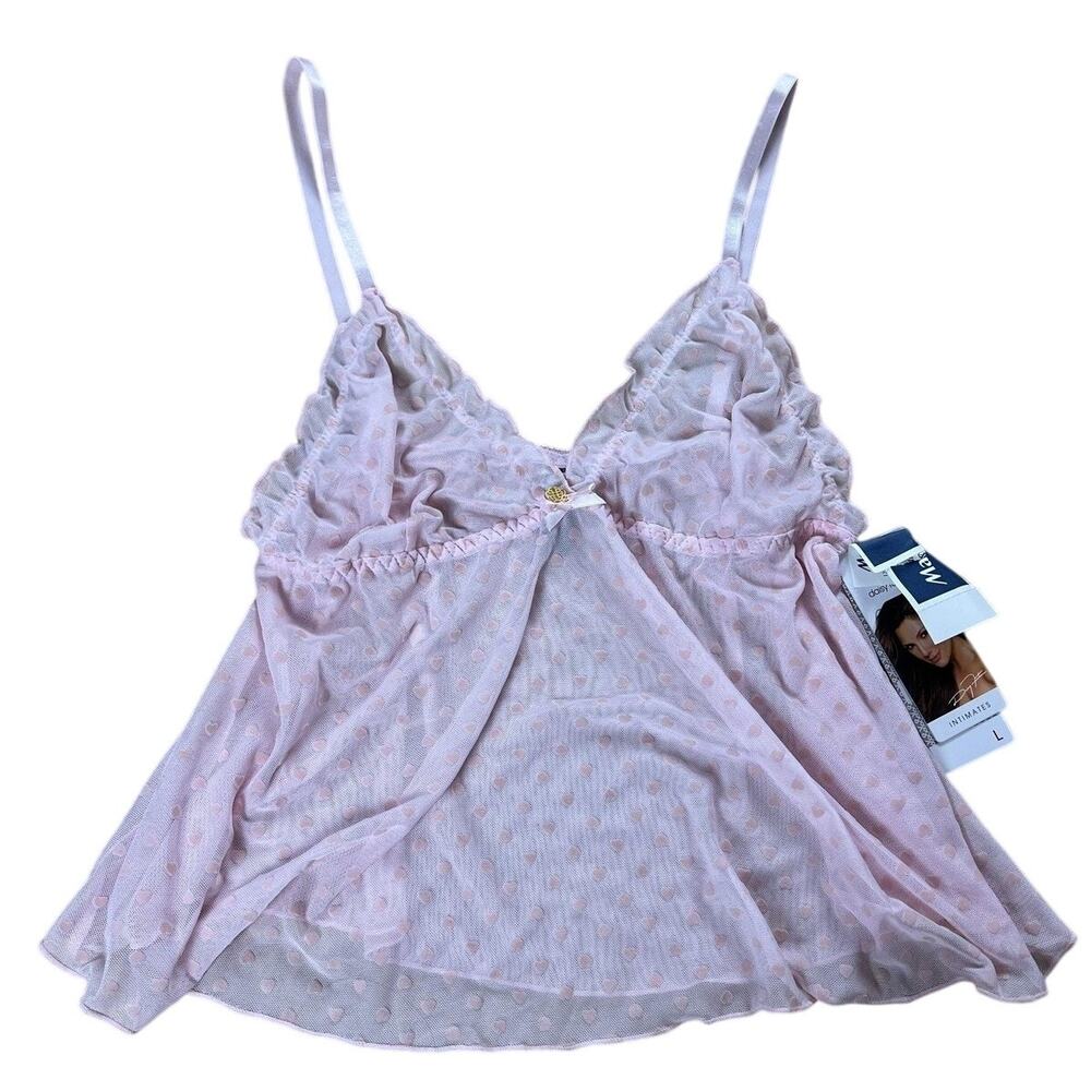 Daisy Fuentes Camisole & Short Set Womens L Pink Mesh Polka Dot Intimates